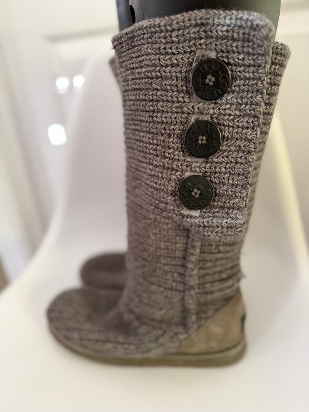 UGG Gray Knit Button-Accent Tall Boots